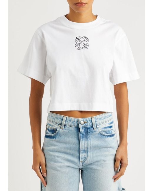 Off-White c/o Virgil Abloh White Bling Leaves Logo Cropped Cotton T-shirt