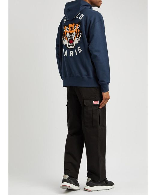 KENZO Blue Lucky Tiger Hooded Cotton Sweatshirt for men