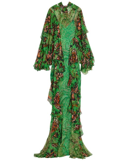 Etro Women's Green Printed Ruffled Silk-Chiffon Maxi Dress - www.ohana-automobiles.fr Etro Women's Green Printed Ruffled Silk-Chiffon Maxi Dress - www.ohana-automobiles.fr