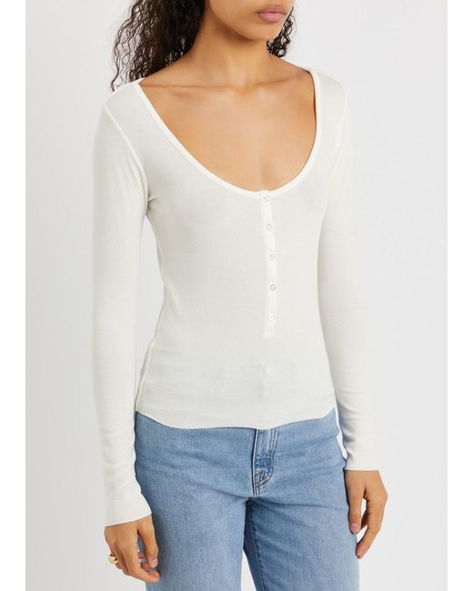 FRAME White Ribbed Stretch-jersey Top