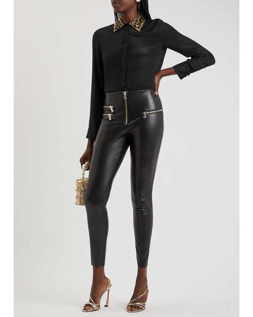 Alice And Olivia Front Zip Leather Leggings In Black | ModeSens