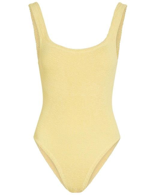 Hunza G Yellow Square-Neck Crinkle Swimsuit