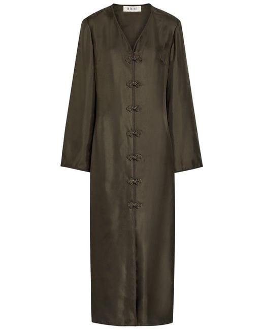 Rohe Green Mandarin-Closure V-Neck Silk Midi Dress