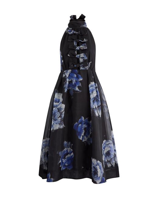 Rebecca Vallance Blue Florentine Floral-Print Organza Midi Dress