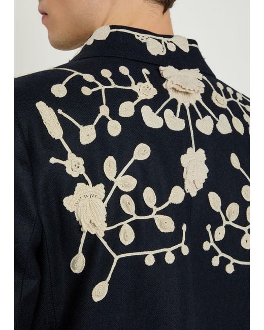 Bode Blue Snowdrop Embroidered Wool-Blend Blazer for men