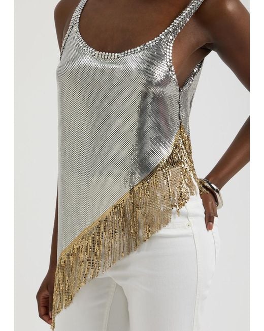 Rabanne Gray Asymmetric Fringed Chainmail Top