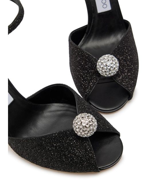 Jimmy Choo Black Sacora 85 Glitter Metallic Leather Sandals