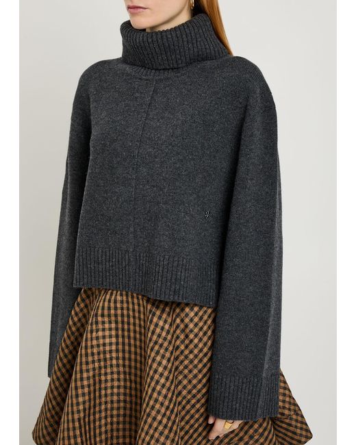 Ganni Gray Turtle-Neck Wool Jumper