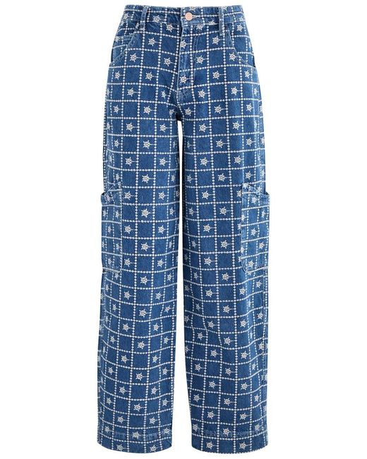 Damson Madder Blue Drew Embroidered Straight-Leg Cargo Jeans