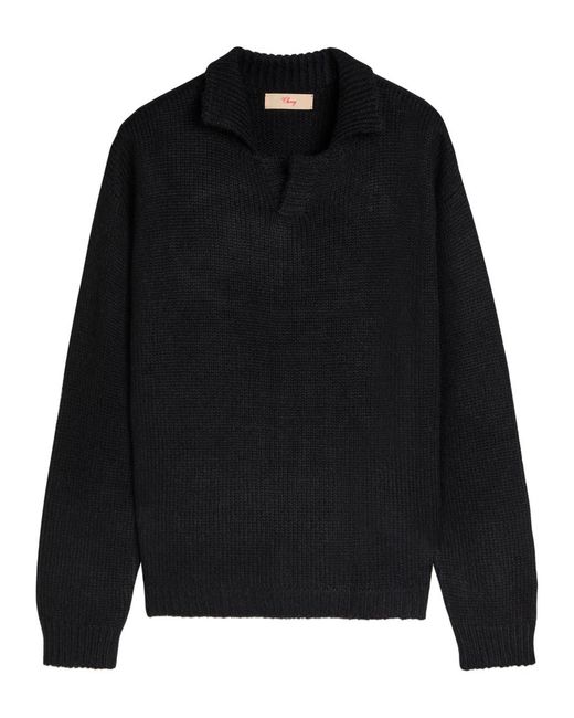 CHERRY LA Black Logo Knitted Alpaca-Blend Henley Jumper for men