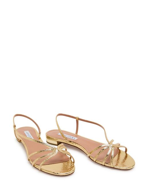 Aquazzura Natural Talk To Me Snake-Effect Metallic Leather Sandals