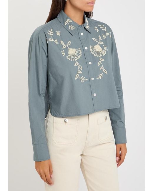 Veronica Beard Blue Andres Embellished Cotton Shirt