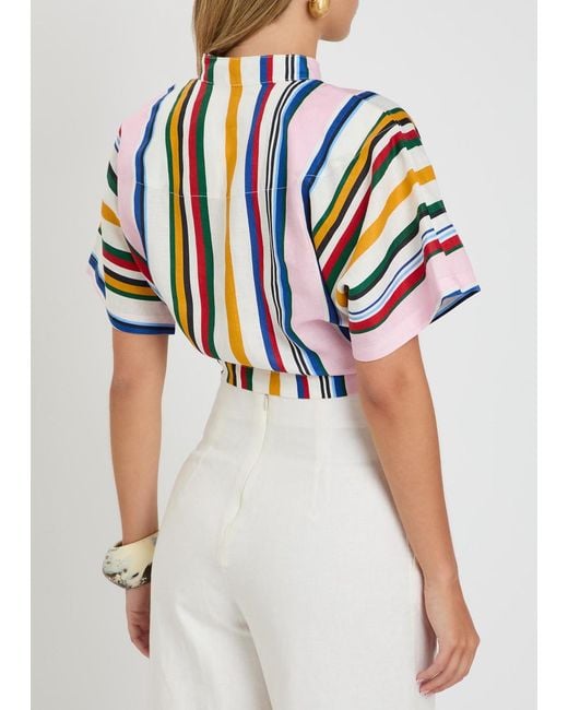 Cala De La Cruz Multicolor Leroy Striped Cropped Linen Top
