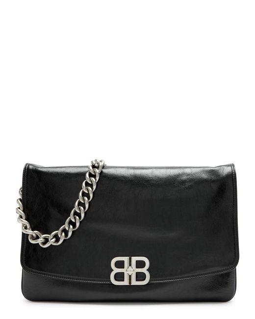 Balenciaga Black Soft Flap Leather Shoulder Bag