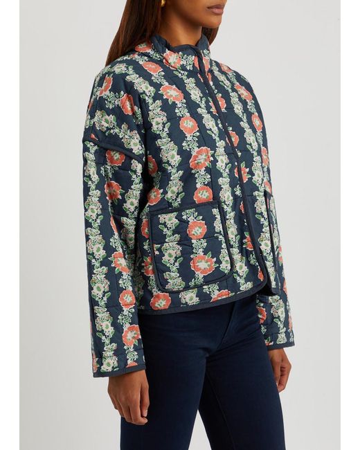 Free People Green Chloe Floral-print Quilted Cotton Jacket