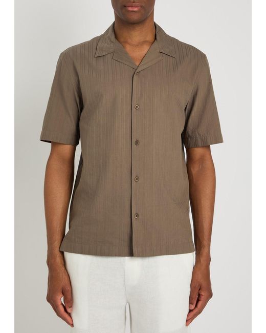 Sunspel Brown Striped Embroidered Cotton Shirt for men