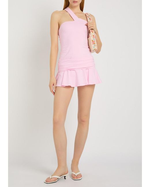 Skims Pink Foldover Stretch-Cotton Mini Skort