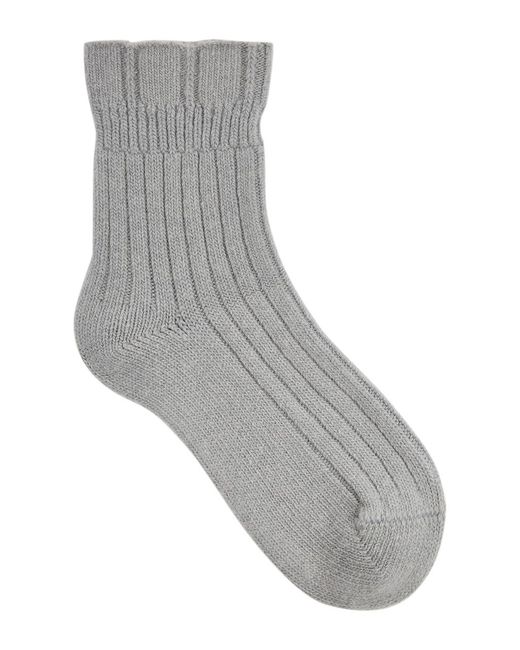 Falke Gray Bedsock Rib Wool-Blend Socks