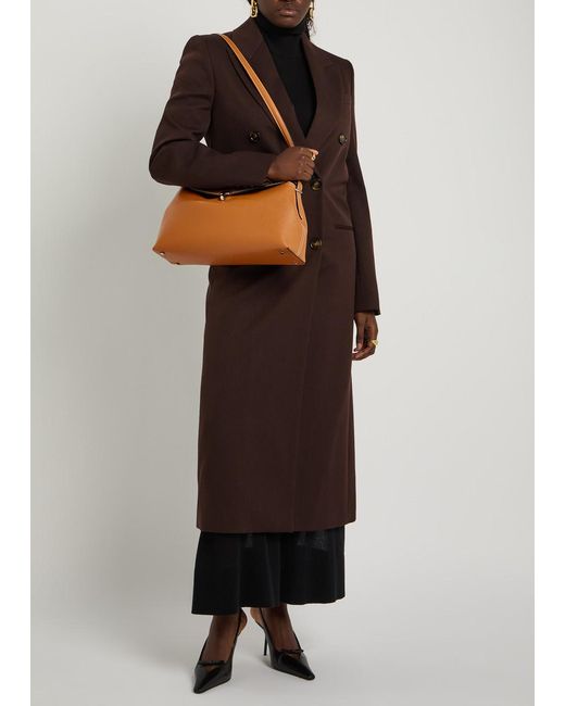 Totême Brown T-Lock Grained Leather Top Handle Bag