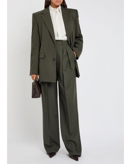 Saint Laurent Green Wide-Leg Wool Trousers