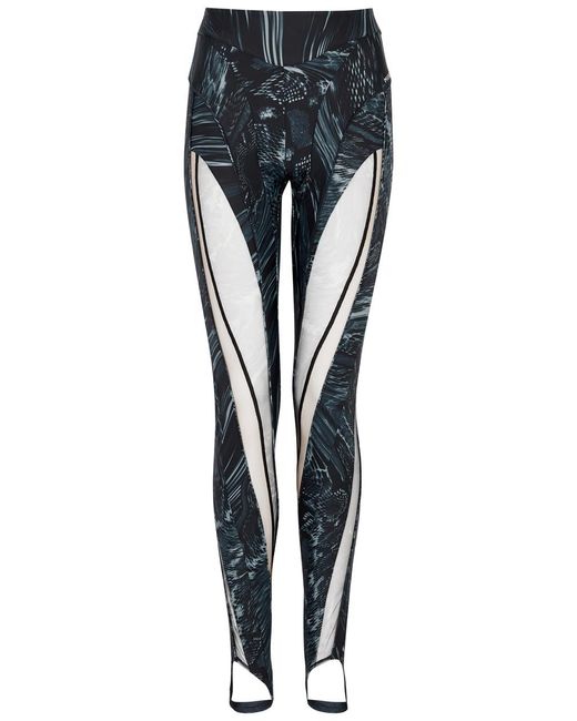 Mugler Black Printed Panelled Stretch-jersey leggings