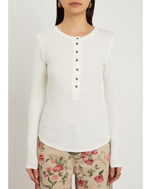 Free People White Jamie Henley Ribbed Stretch-Cotton Top