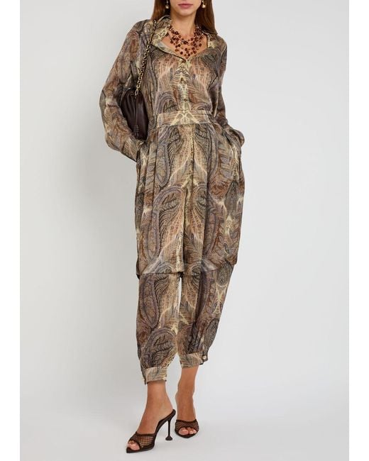 Zimmermann Natural Hypnotic Printed Tapered-Leg Silk Trousers