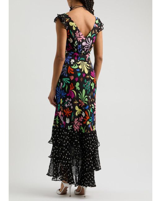 Rixo Black Ossy Printed Silk Maxi Dress