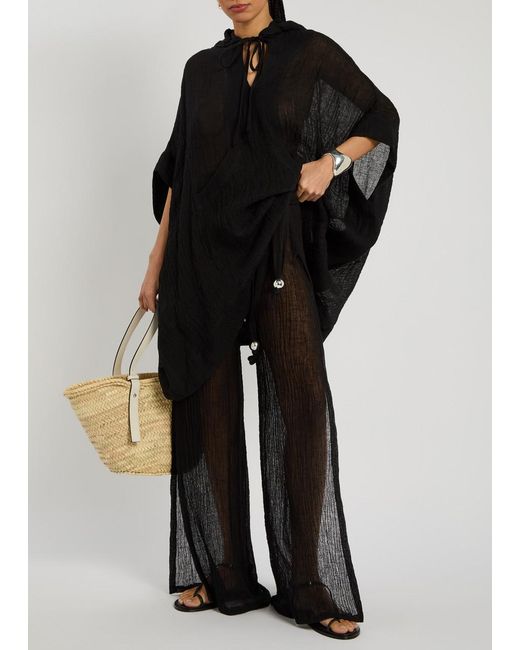 Lisa Marie Fernandez Black Hooded Linen-Blend Beach Poncho