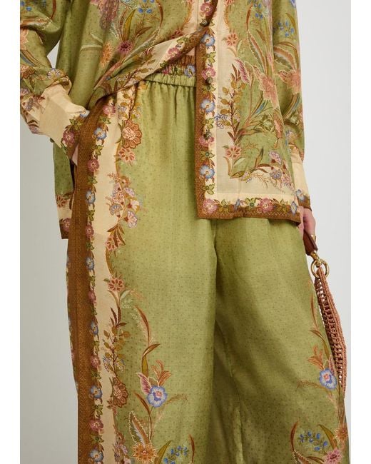 Zimmermann Green Indra Printed Silk Trousers