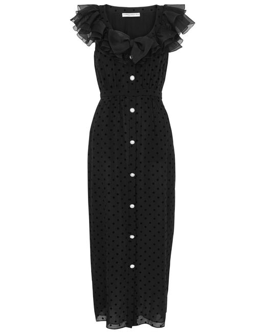 Alessandra Rich Black Polka-Dot Silk Midi Dress