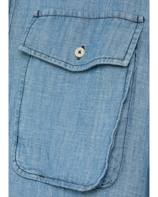 Officine Generale Blue Garris Cotton And Linen-Blend Shirt for men