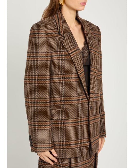 Saint Laurent Brown Houndstooth Wool Blazer