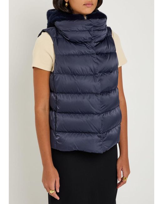 Herno Blue Quilted Hooded Shell And Faux Fur Gilet