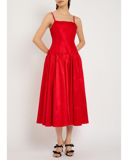 Sister Jane Red Quartet Taffeta Midi Dress