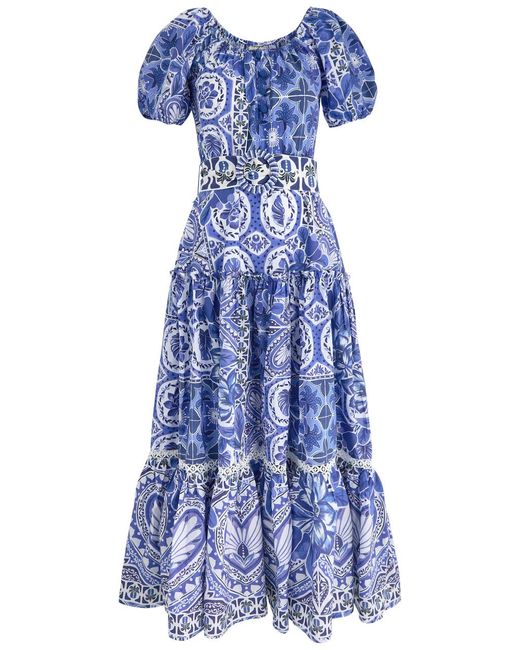 Farm Rio Blue Tile Dream Printed Cotton Maxi Dress