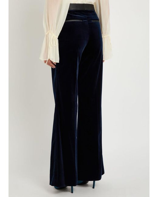 Victoria Beckham Blue Alina Flared-Leg Velvet Trousers