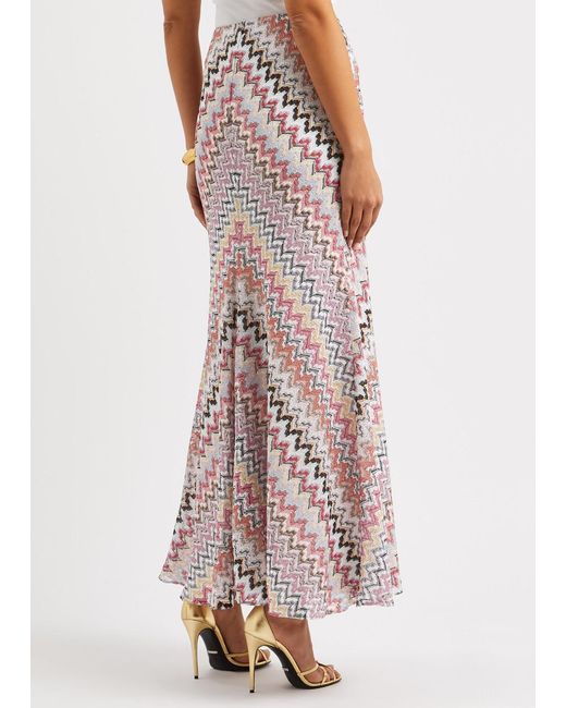 Missoni White Zigzag Metallic-knit Maxi Skirt