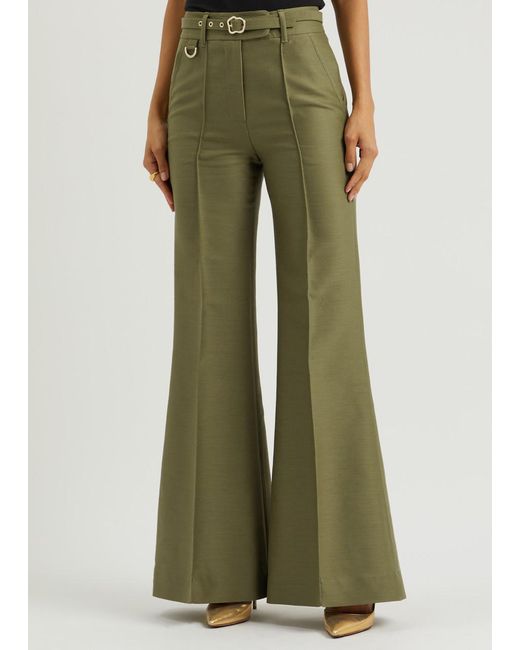 Zimmermann Green Tranquility Flared Wool-Blend Trousers