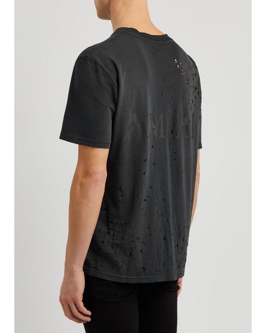 Amiri Black Logo Distressed Cotton T-shirt for men