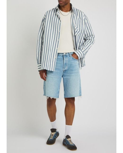 Agolde Blue Anson Frayed Denim Shorts for men