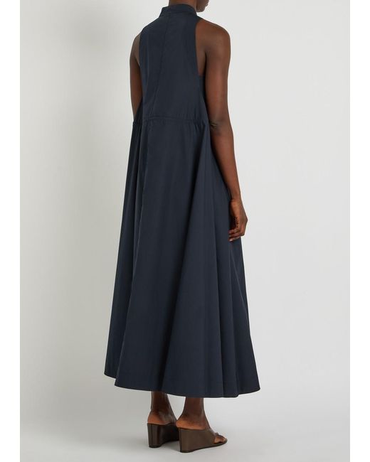 Emporio Armani Blue Drawstring Cotton-Poplin Midi Dress