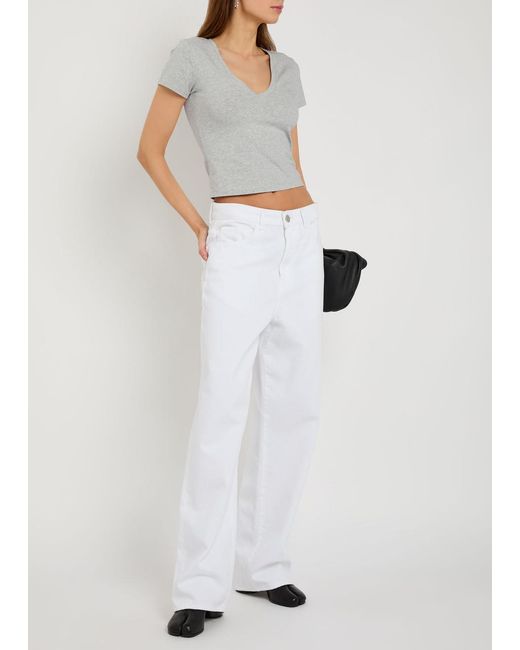GOOD AMERICAN Gray V-Neck Stretch-Cotton T-Shirt