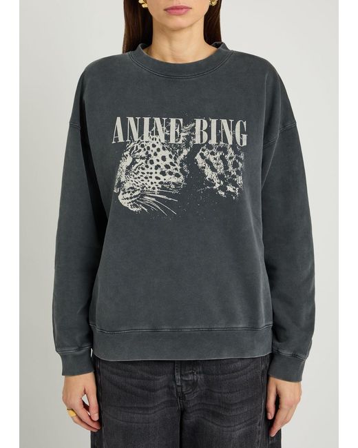 Anine Bing Gray Spencer Printed Cotton Sweatshirt
