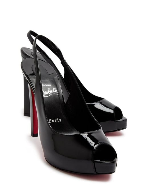 Christian Louboutin Black Lady Fanny 120 Patent Leather Slingback Sandals
