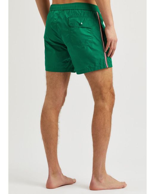 Moncler Green Striped Logo Shell Swim Shorts for men