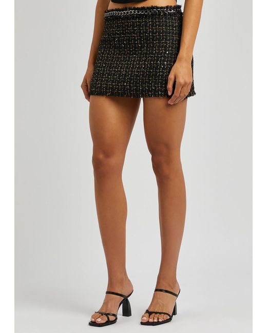 Alice + Olivia Black Olivia Chain-Embellished Tweed Mini Skirt