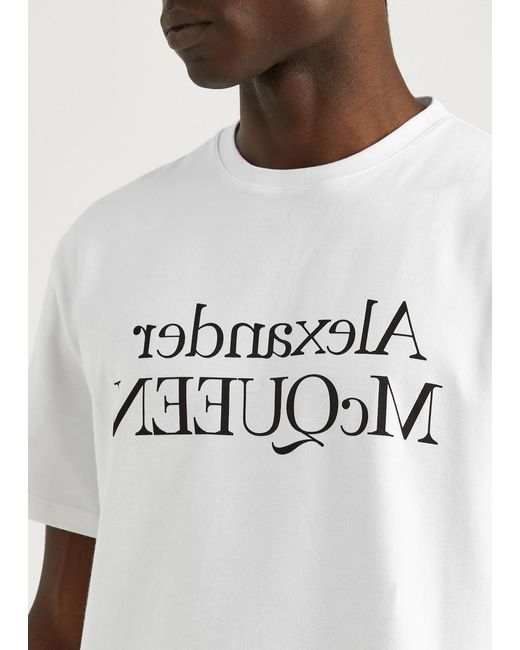 Alexander McQueen White Logo-Print Cotton T-Shirt for men