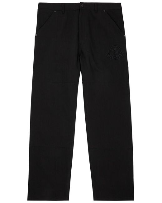 Moncler Black Logo-embroidered Cotton Trousers for men