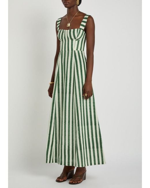 Emporio Sirenuse Green Azzurra Striped Cotton Midi Dress